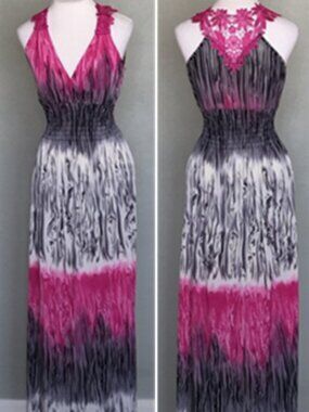Julia Sleeveless Silk-Blend Maxi Dress Size S/M Pink Gray Off-White Black